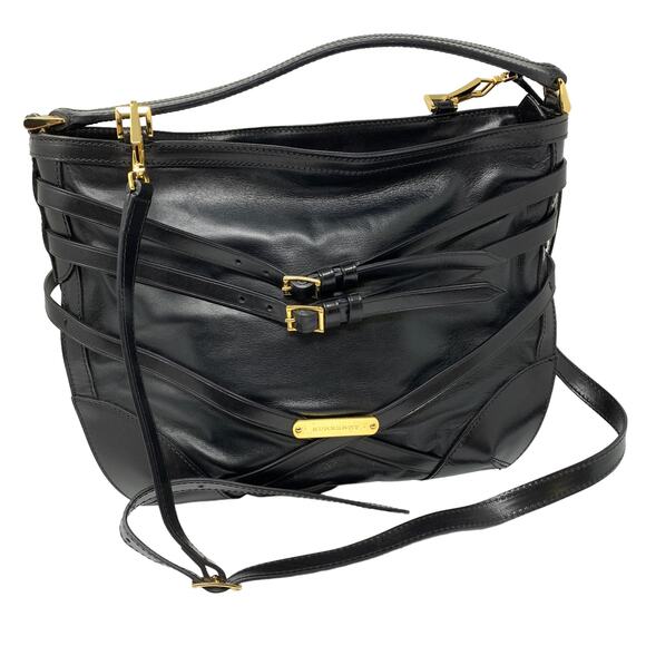 Burberry Bridle Dutton Hobo Bag Leather Double Belted Gold Buckle Black - Picture 1 of 15